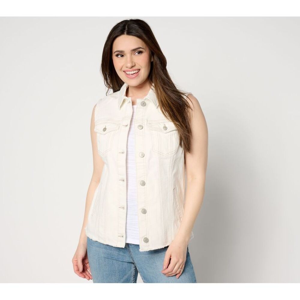 Sol Kyst Women's Plus Sz Jacket 32 Denim Vest Fray Details White A650016